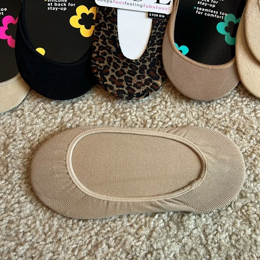 Hue cotton liner seamless socks nude black leopard cheetah no show